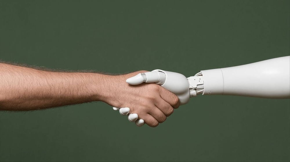 Mensch und Roboter reichen sich die hand